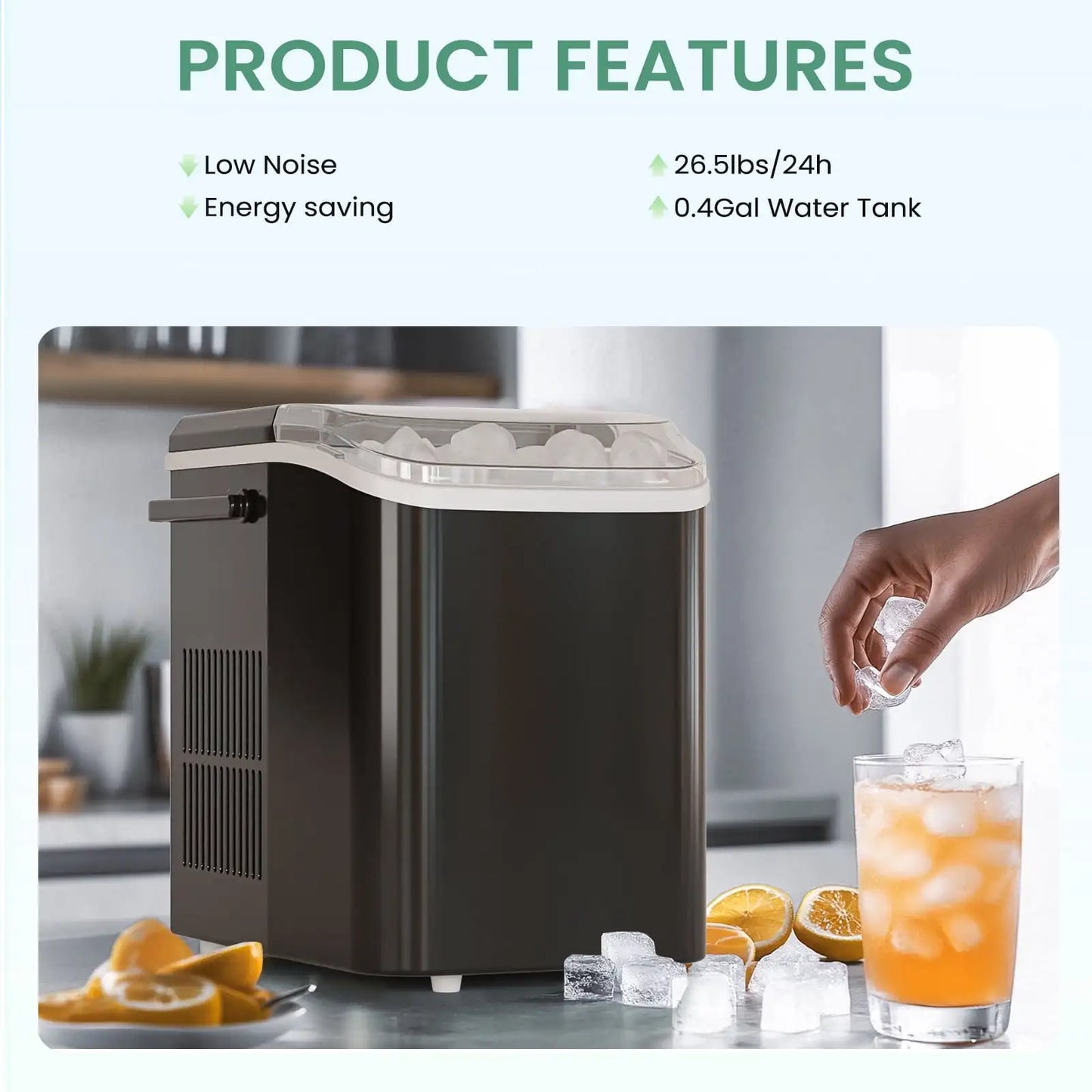 Countertop Ice Maker - Fast, Self-Cleaning, 2 Bullet Sizes