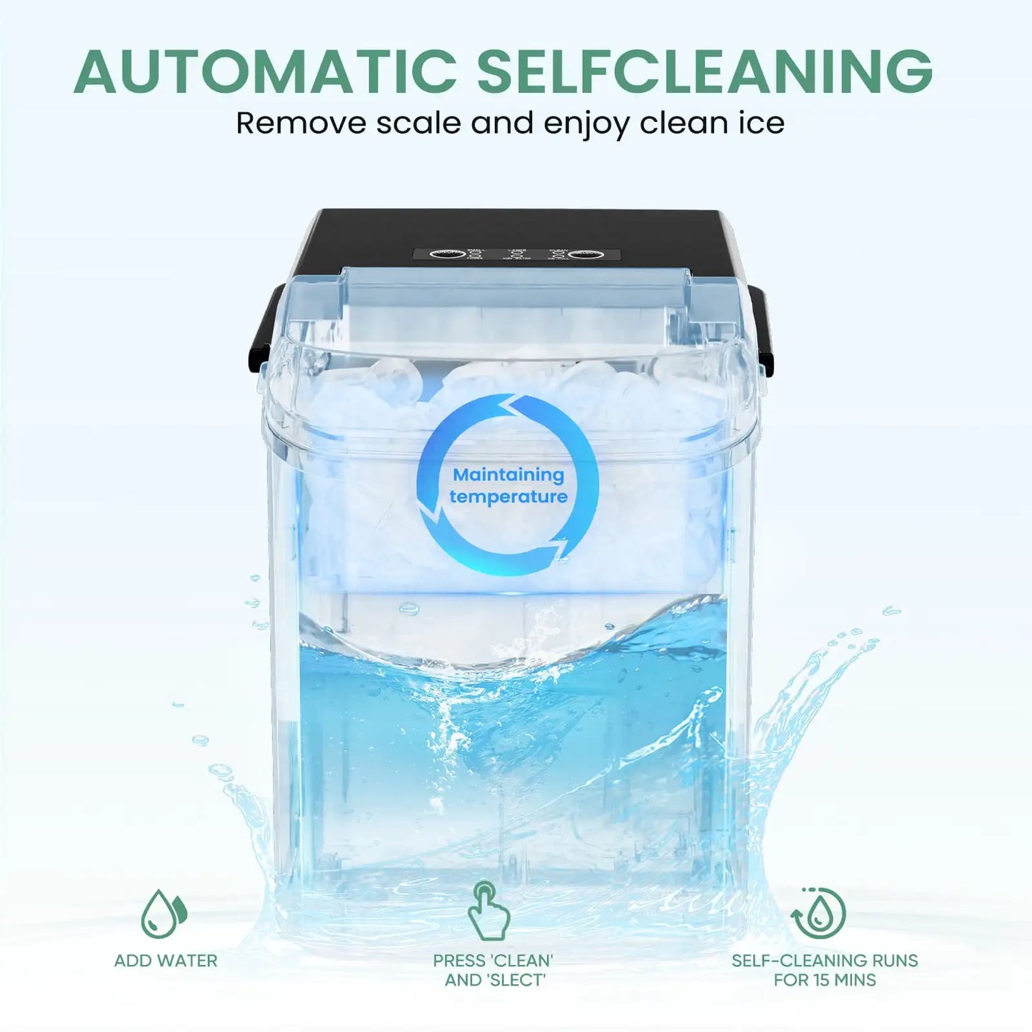 Countertop Ice Maker - Fast, Self-Cleaning, 2 Bullet Sizes