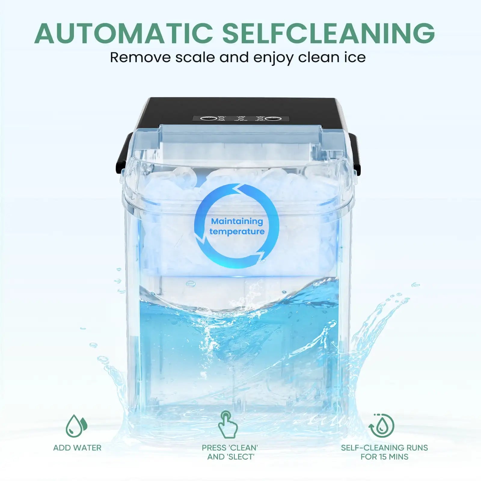 Countertop Ice Maker - Fast, Self-Cleaning, 2 Bullet Sizes